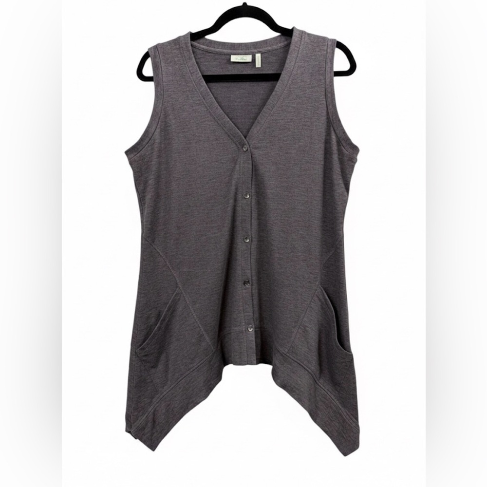 LOGO Lounge Asymmetrical Sharkbite Button Front Vest Gray